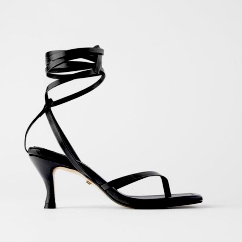 Zara White Leather Square Toe Sandals